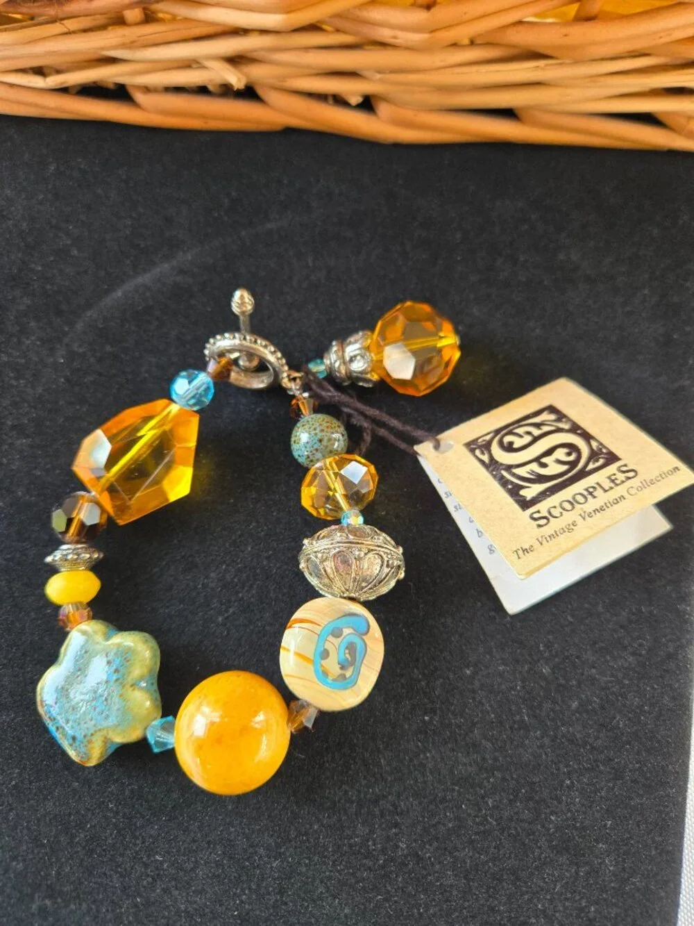 Cindy French Scooples Blue Brown Dangle Bracelet Vintage Venetian Collection